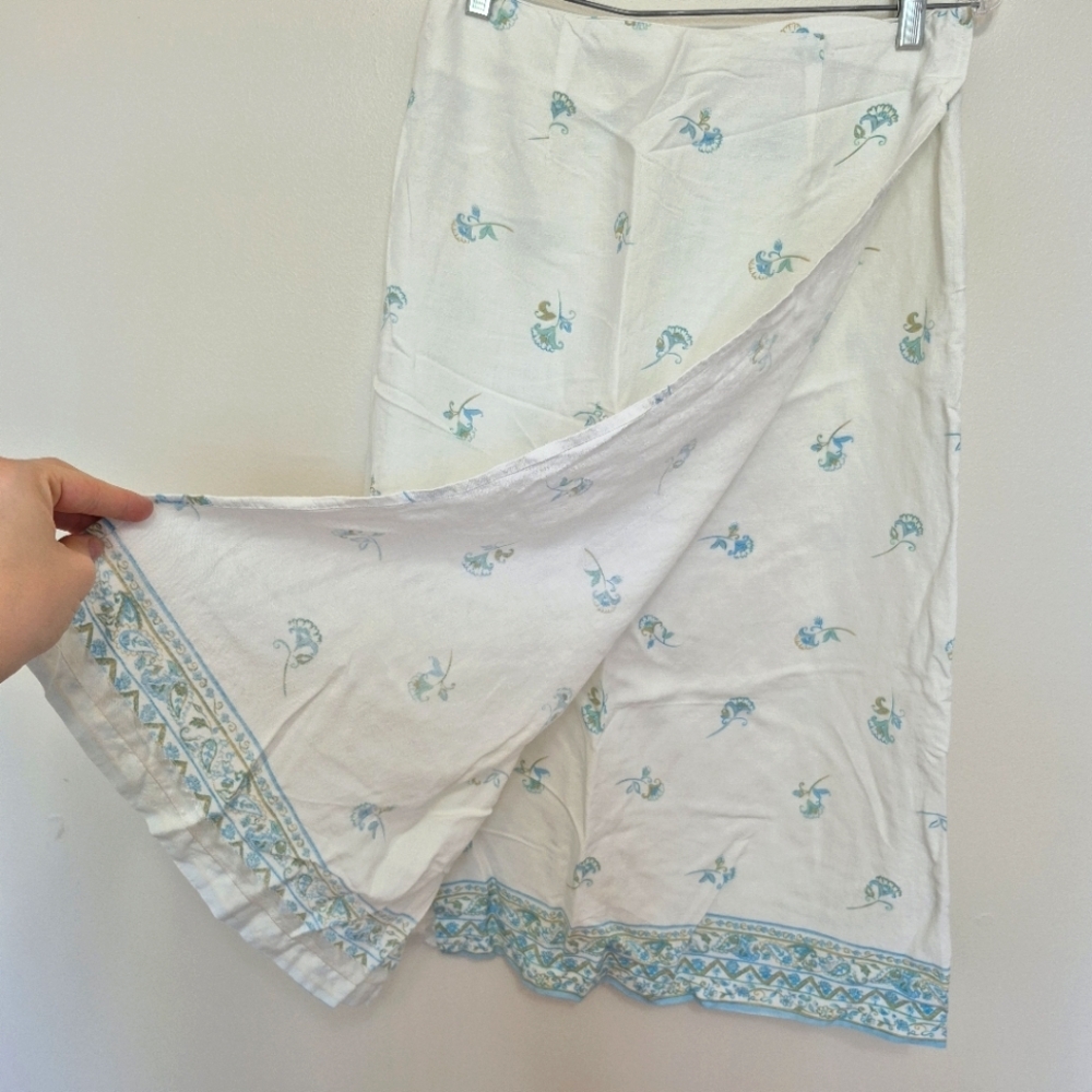 Jillian Jones Women’s Boho White Linen Blend Floral Midi Wrap Skirt Size 6 - Picture 3 of 5